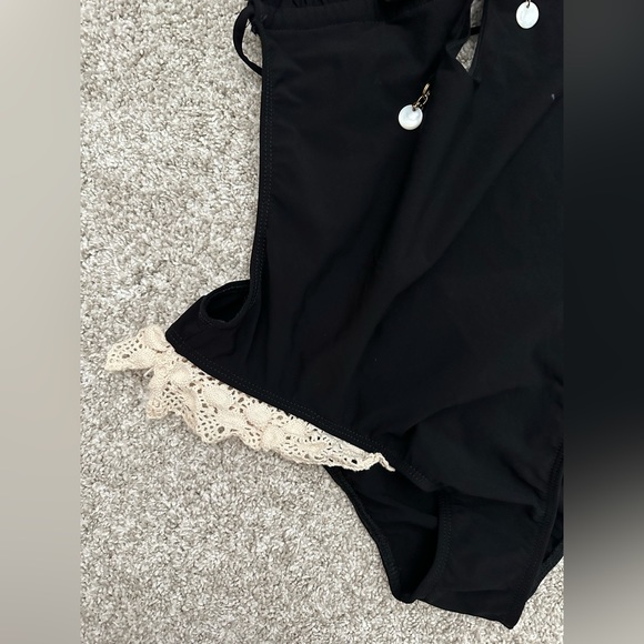 Shay Todd Swim One Piece - Lace Swimwear, (Black/White, Large) Made in USA -RARE - Picture 3 of 16